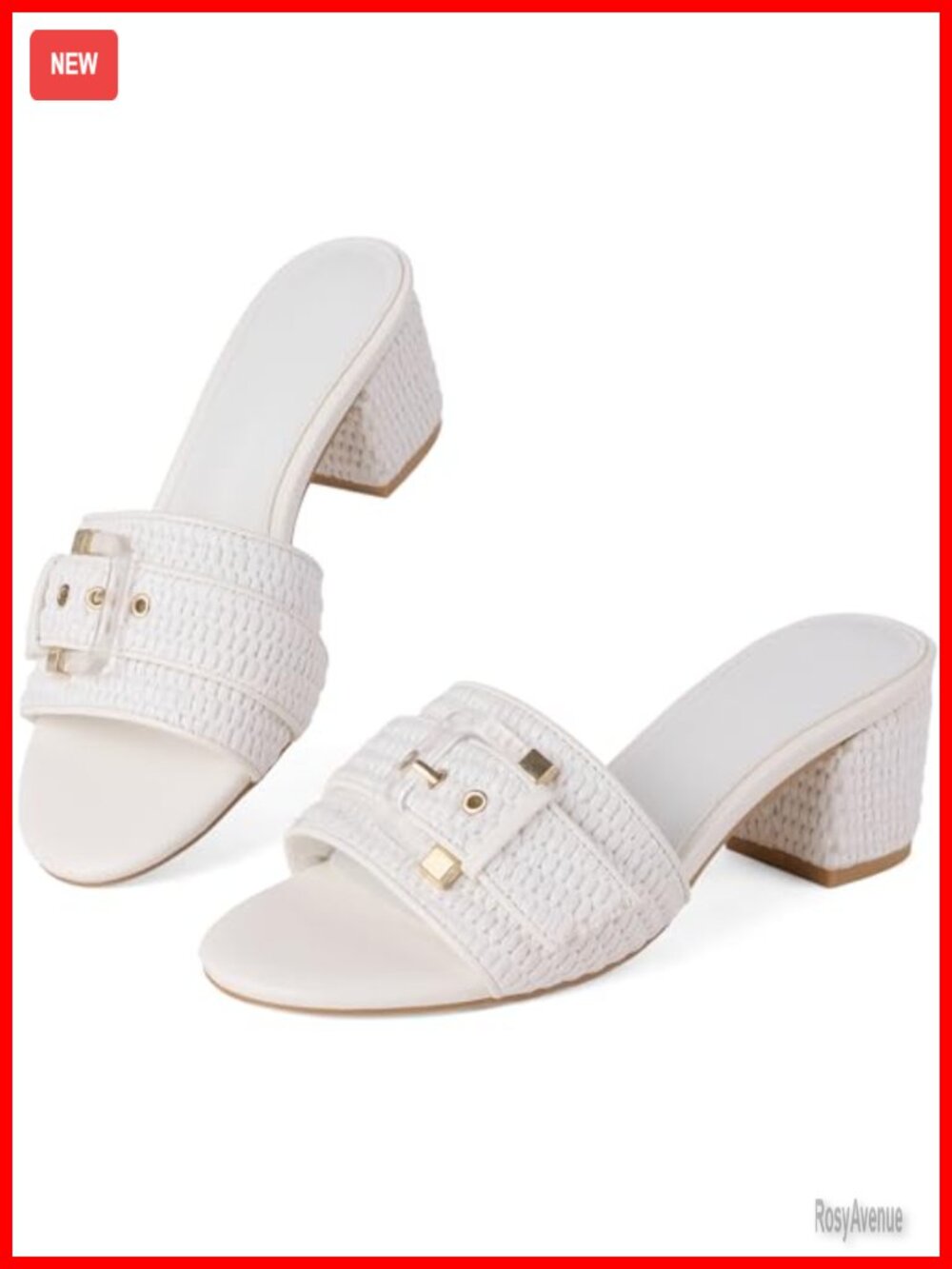 Raffia Heeled Sandals Womens Block Open Toe Slip On Mules Comfort